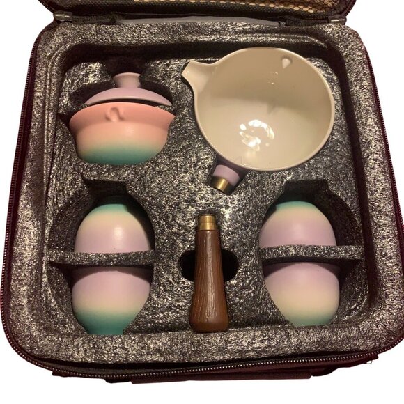 Lurrker Collection Tea Set Carrying Case Ceramic Teapot & Cups For Travel - Picture 8 of 12